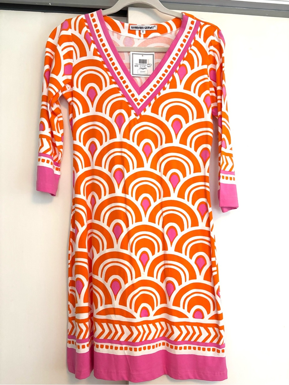 Barbara Gerwit Orange & Pink V-Neck Mini Dress